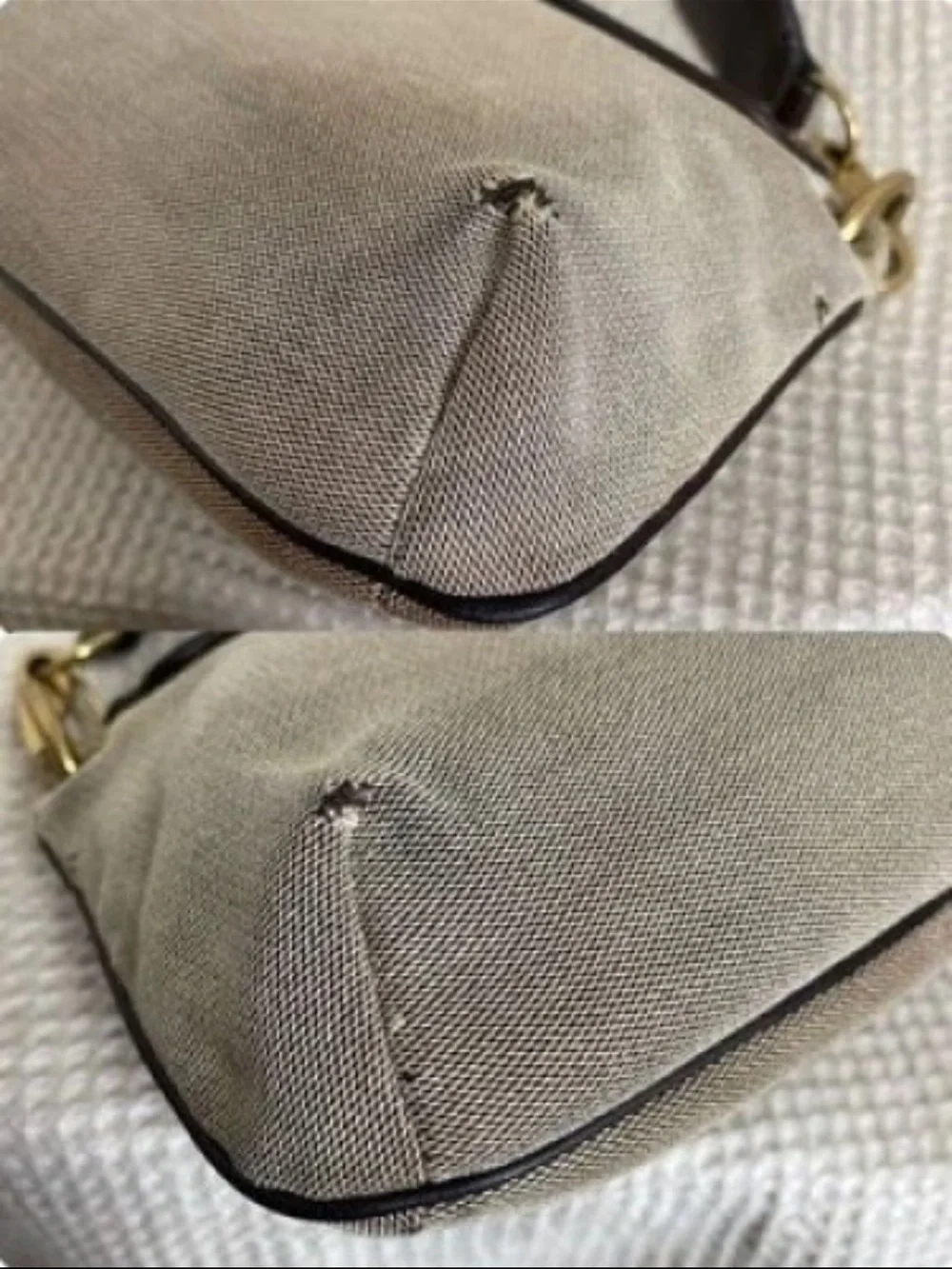 Gucci Taupe Canvas Shoulder Bag with Dark Brown Trim